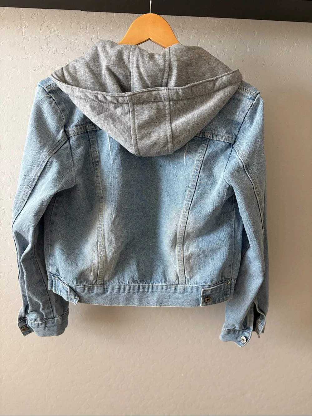 Light Blue Denim Jacket with Grey Hoodie